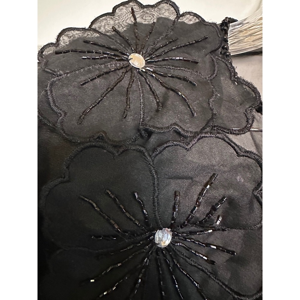 Vintage Bonnie Boerer Unlimited Black Floral Beaded Sheer Sleeve 2Pc Set Silk 2X